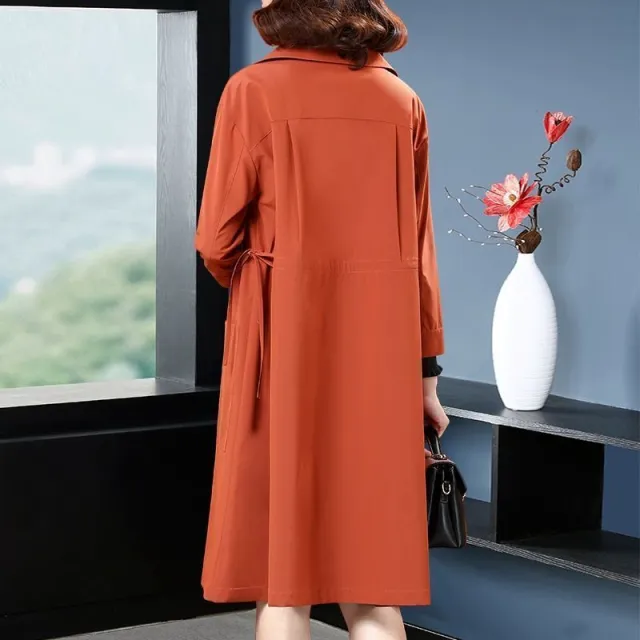 Temperament Western Style Mid length Below The Knee Plus Size Loose Trench Coat Women Orange - Shop at LoveMi