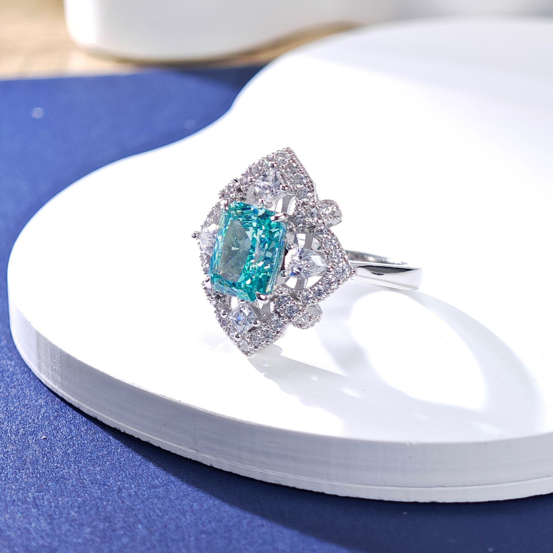 S925 Sterling Silver Gold-plated Diamond Ring Female Heavy Industry