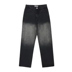 Women's Fashionable High-looking Loose Spray Colour Denim Trousers - Black - View 1