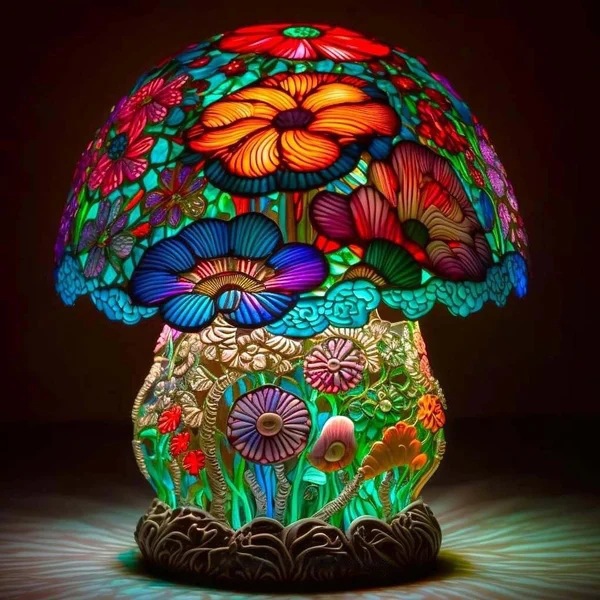 Home Resin Craft Colorful Mushroom Table Lamp