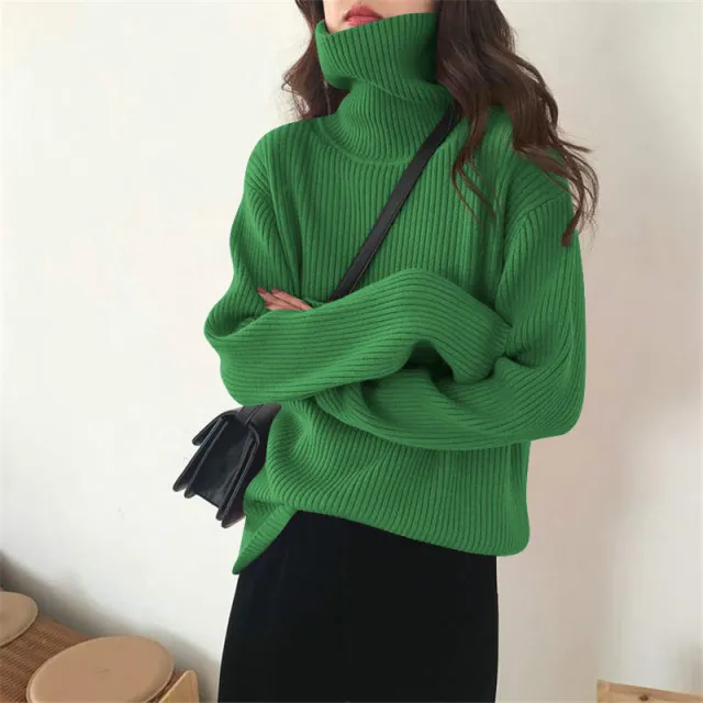 Thickening Idle Style Pullover Solid Color Turtleneck Sweater Green - Shop at LoveMi