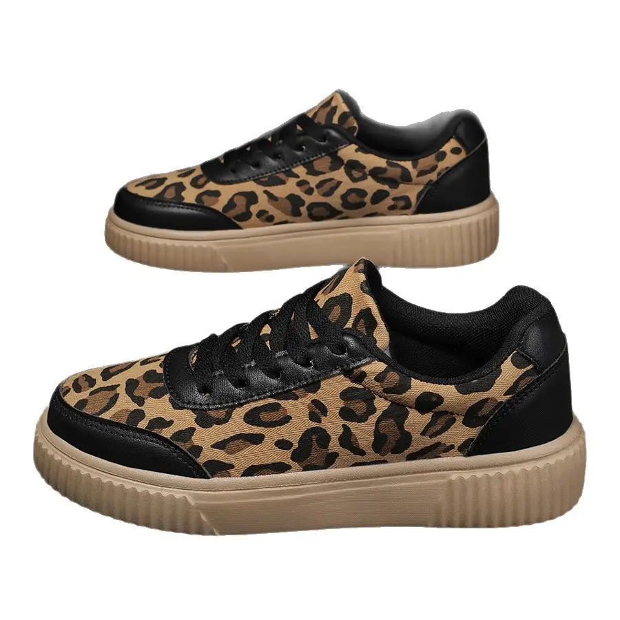 Women's Leopard-Print Casual Lace-Up Sneakers