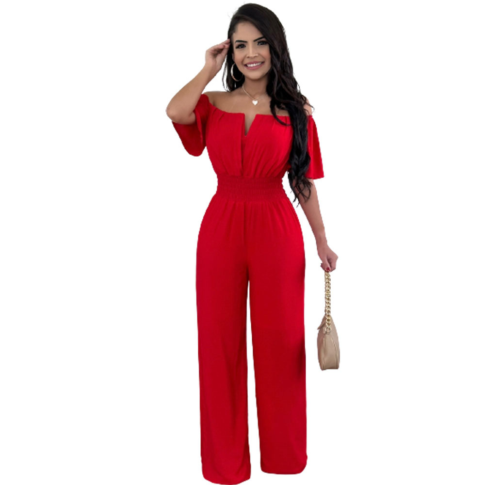 Women's Off-neck Waist Trimming Loose Straight Jumpsuit - Image 10