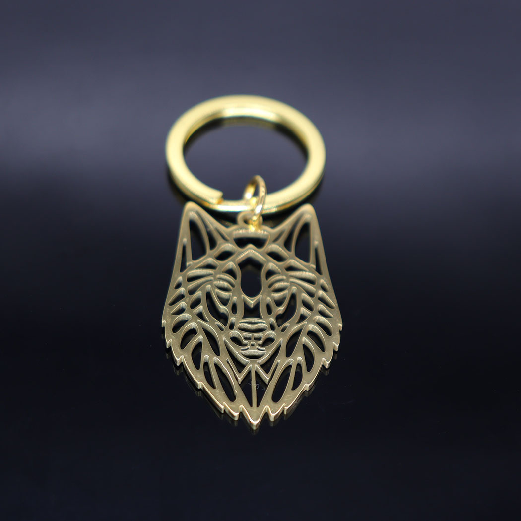 Title 2, Stainless Steel Hollow Wolf Head Pendant Keychain