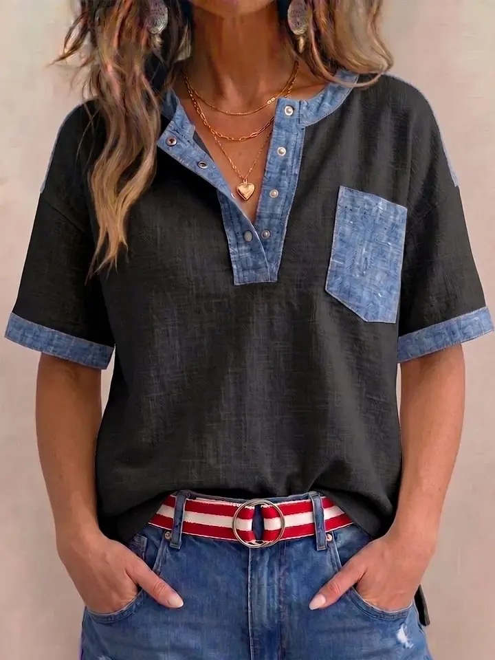 Women's Casual Loose-Fit Color-Block Top – all colorways flat lay