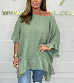 Fashion Off-neck Loose Lotus Leaf Shirt For Women - Light Green - View 1