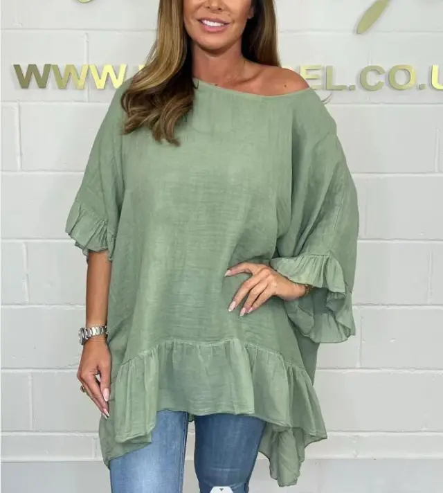 Fashion Off neck Loose Lotus Leaf Shirt For Women Light Green - Shop at LoveMi