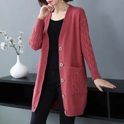 Women's Knitted Cardigan Sweater Mid length Red - Shop at LoveMi