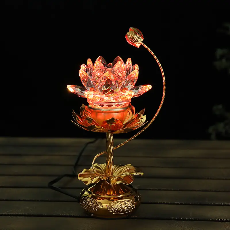 Led Colorful Crystal Glass Lotus Tribute Lamp