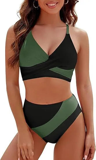Split Suit Color Matching Lace Bikini Green - Shop at LoveMi