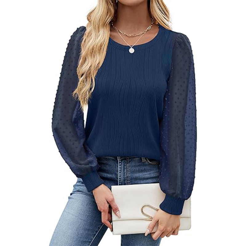 Women's Round Neck Chiffon Puff Sleeve Fashion