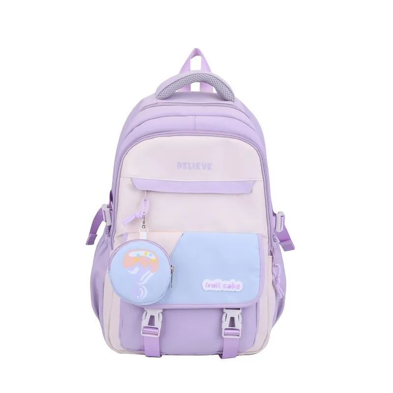Backpack For Junior High School Girls Large Capacity Lightweight - Purple