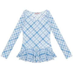 Women's Semi-transparent Plaid Gauzy Blue Plaid Top T-shirt - Blue - View 1