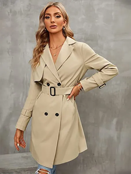 Women's Double row Slim Fit Coat Overcoat Khaki - Shop at LoveMi