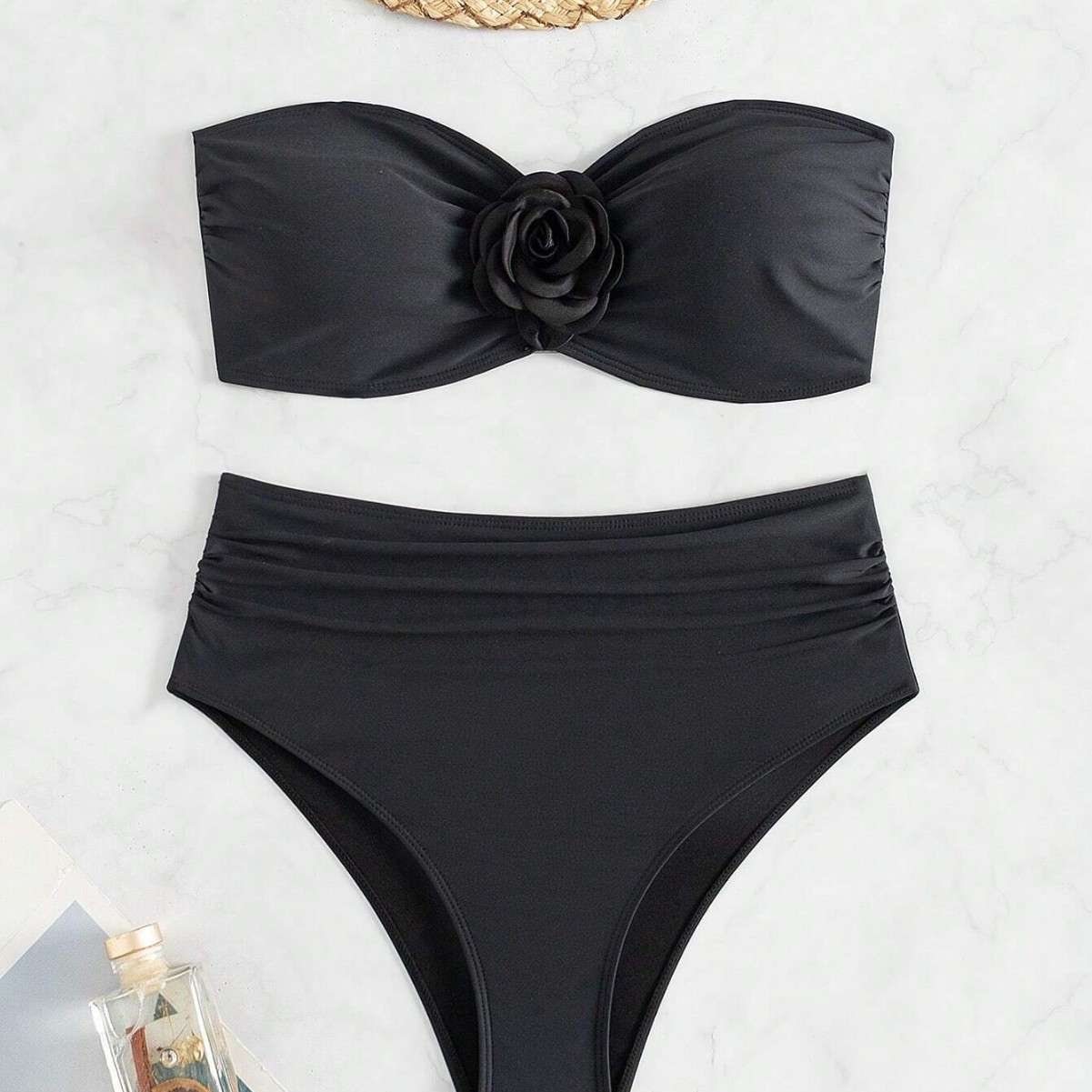 Black Floral Two-Piece Split Swimsuit - Image 2