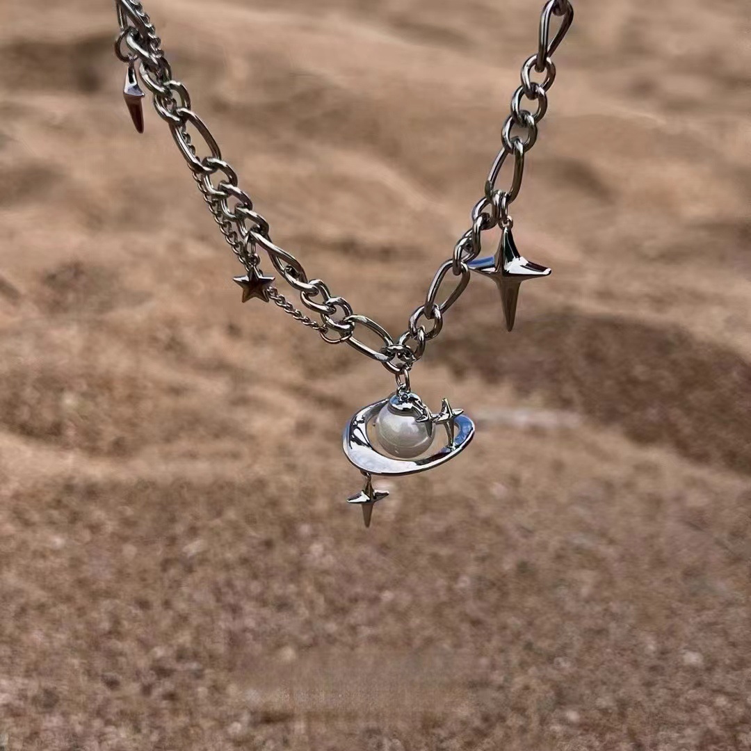 Starburst Geometric Surrounding Pearl Necklace And Earrings