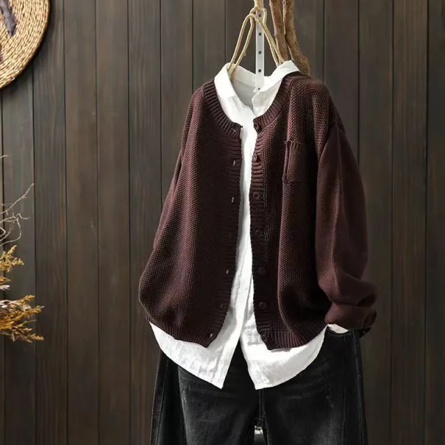 Women's Knitted Cardigan Coat Retro Loose Casual Sweater Coffee - Shop at LoveMi