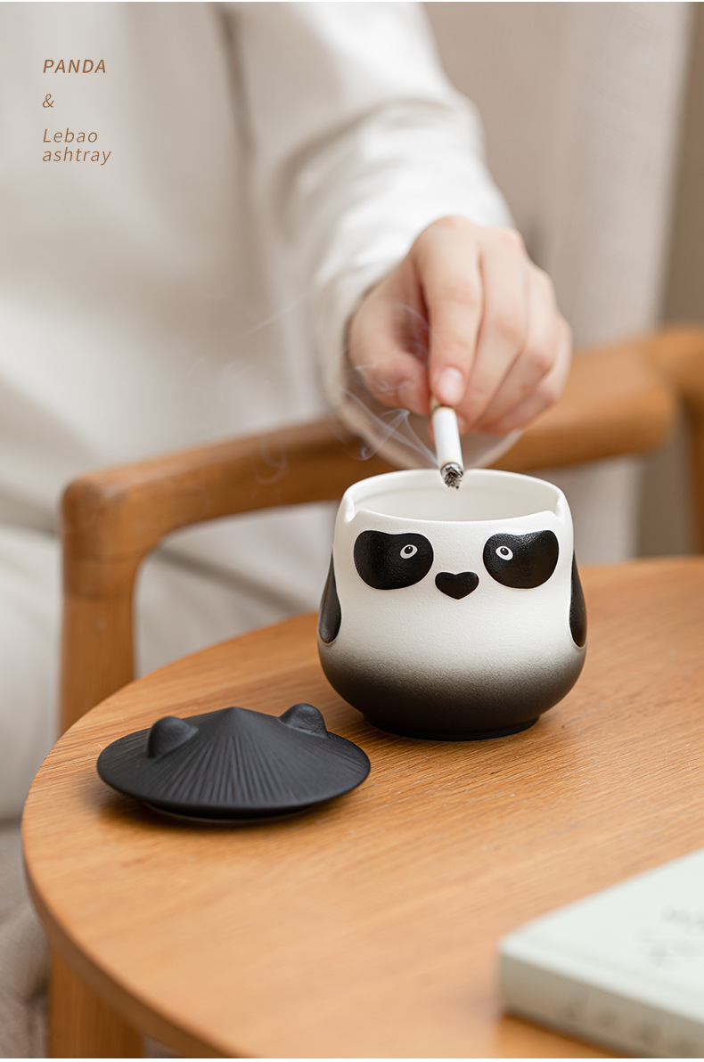 Title 14, Cute Creative Panda Ashtray With Lid Prevent Fl...