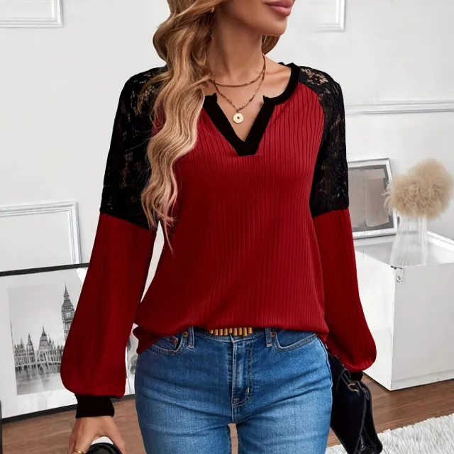 Retro Raglan Crewneck Sweatshirt For Women Loose And Versatile Style Red - Shop at LoveMi