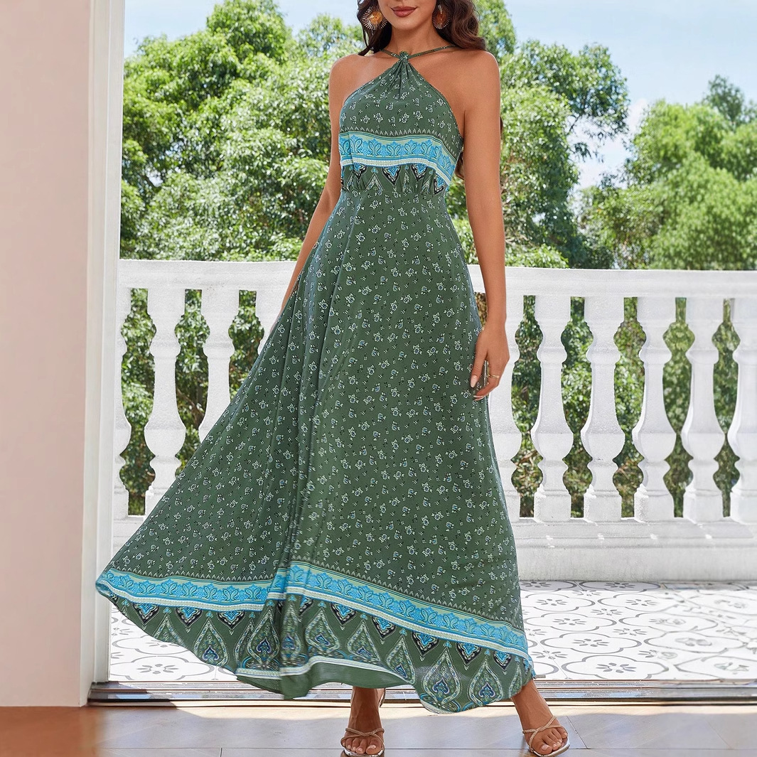 Halter Spaghetti Straps Printed Fashion Loose Sleeveless Dress