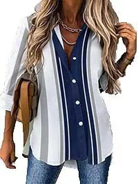 Lapel Digital Printing Cuff Button Women's Long sleeved Blouse B25Sr1Ge2303191 Xl - Shop at LoveMi