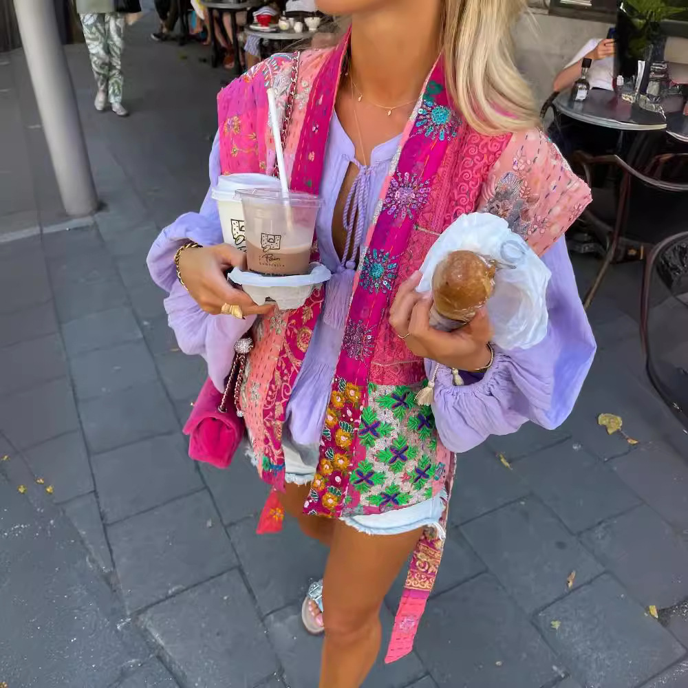 Women's Printed Stitching Sleeveless Retro Vest