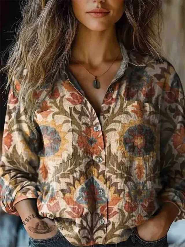 Women's Wear All matching Printed Casual Lapel Shirt Light Yellow - Shop at LoveMi