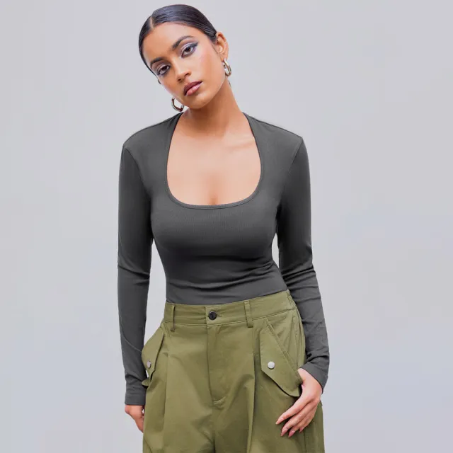 European And American Trend Minimalist Style Jumpsuit For Autumn And Winter Comfortable Abdominal Wear Base Top Gray - Shop at LoveMi