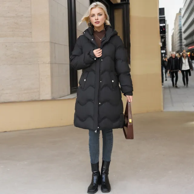 Below The Knee Cotton Clothes Women's Mid length Down Cotton padded Jacket Black - Shop at LoveMi