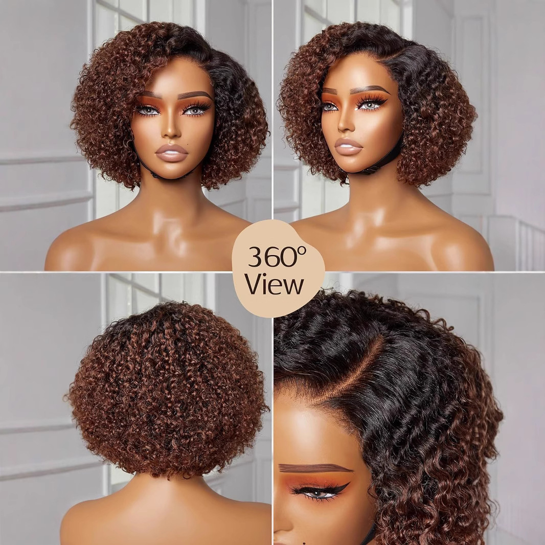 Wig Fashionable Synthetic Cap Brown Side-Parted Short Curly Hair African Curls 4