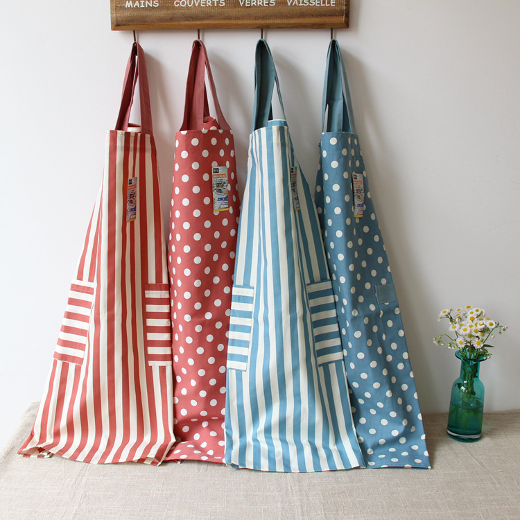 Cotton-linen Fresh Apron With Straps Featuring Stripes And Polka Dots