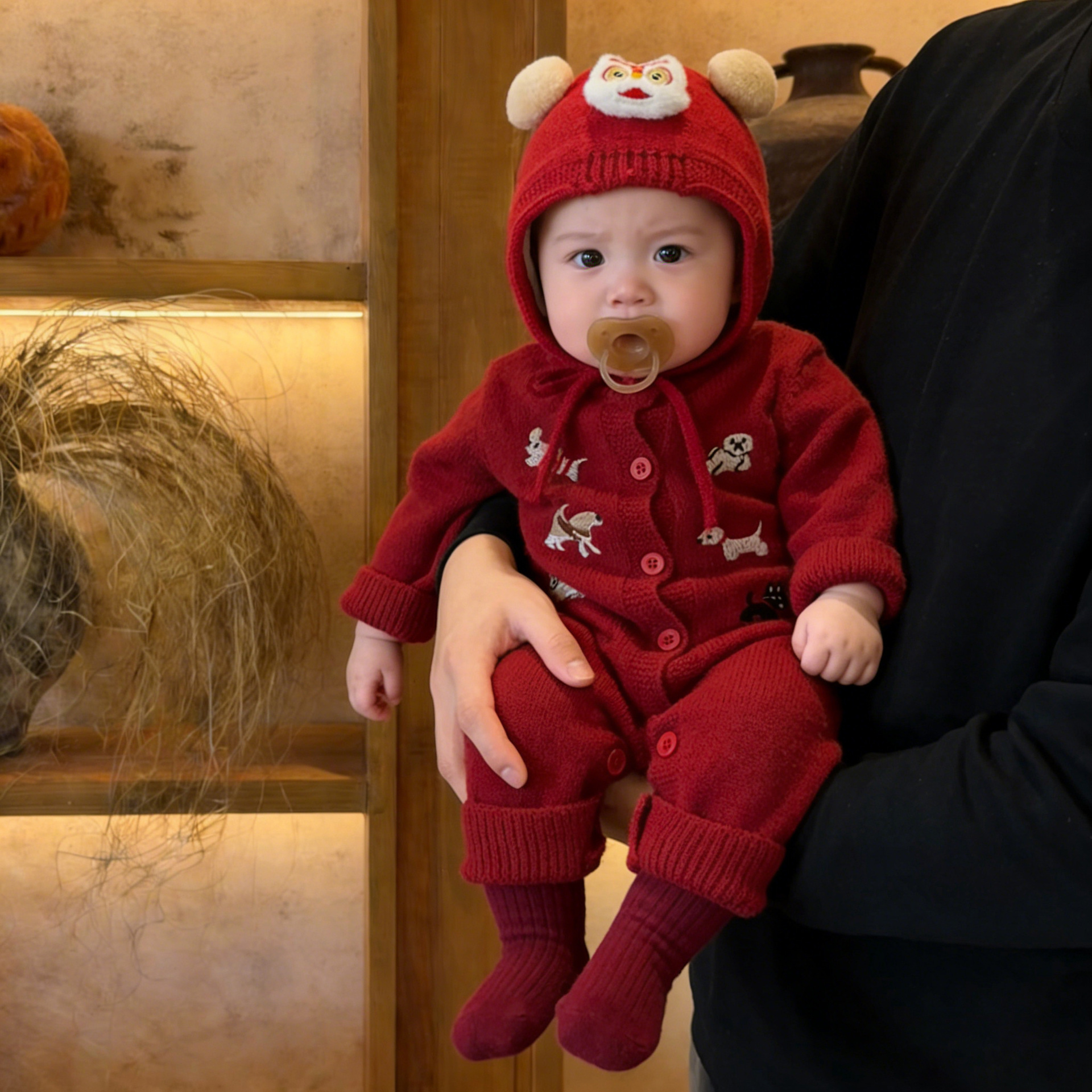 Embroidered Knitted Sweater Straight-leg Pants And A Romper