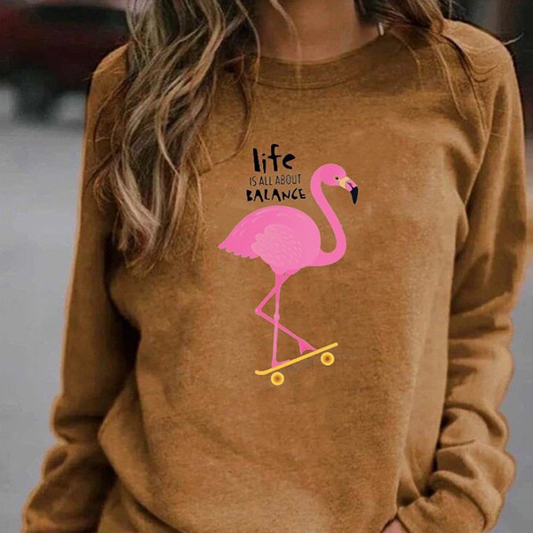 Women's Round Neck Loose Casual Long Sleeves T shirt F168Z949 M - Shop at LoveMi