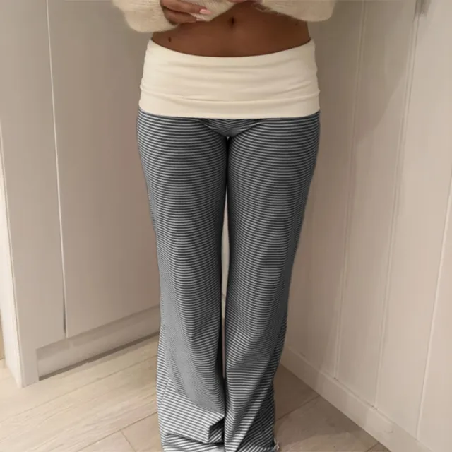 European And American style Casual Resort Striped Belted Trousers For Women Black - Shop at LoveMi