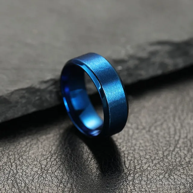 Stainless Steel Ring Men's Matte Wide Titanium Steel Ornament Blue Matte - Shop at LoveMi