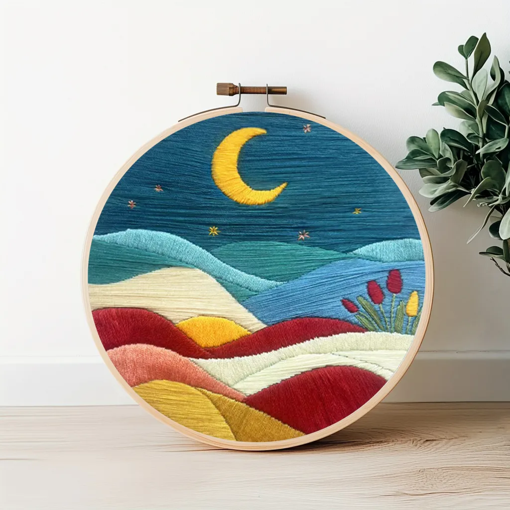 Mountain, Sun And Moon Landscape Embroidery Material Package - Mountains And Rivers Moon