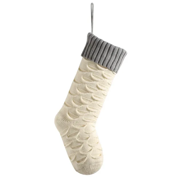 Christmas Gift Bag Decorative Socks Knitted Hanging Decoration Ivory White Body Silver Gray - Shop at LoveMi
