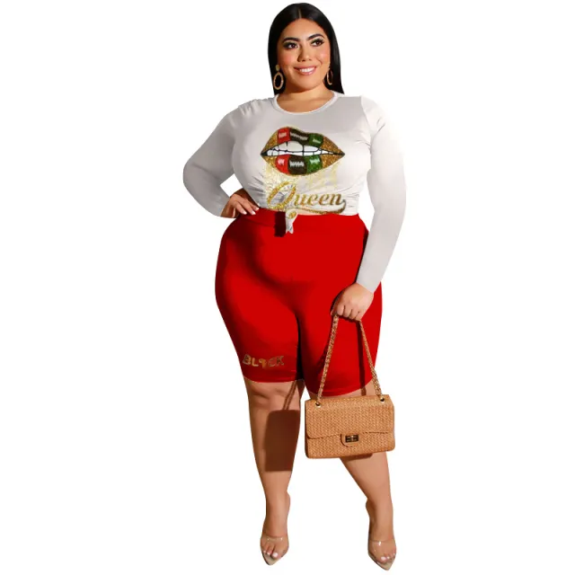 Women's Fashionable Casual Two Piece Set Printed Top And Shorts Red Printed - Shop at LoveMi