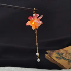 Ancient-style Tassel Hairpin Glowing Lantern Silk Flowers - Pink - View 1