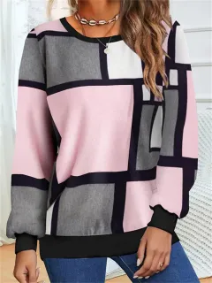 Casual Geometric 3D Printed Loose Long Sleeves Round Neck Sweater - 2 Style-S - View 1
