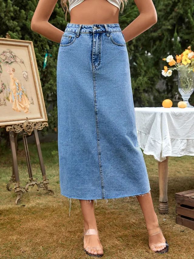 Women's Casual Trend High Waist Slimming Denim Skirt Dark Blue - Shop at LoveMi