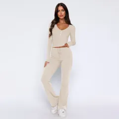 Long Sleeve Top And Pants Two-piece Set Fashion Women's Wear - E24Q0287060 Apricot - View 1