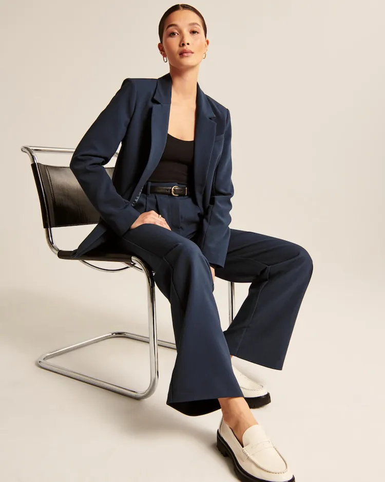 Pocket High Waist Wide-leg Casual Pants Women - Navy