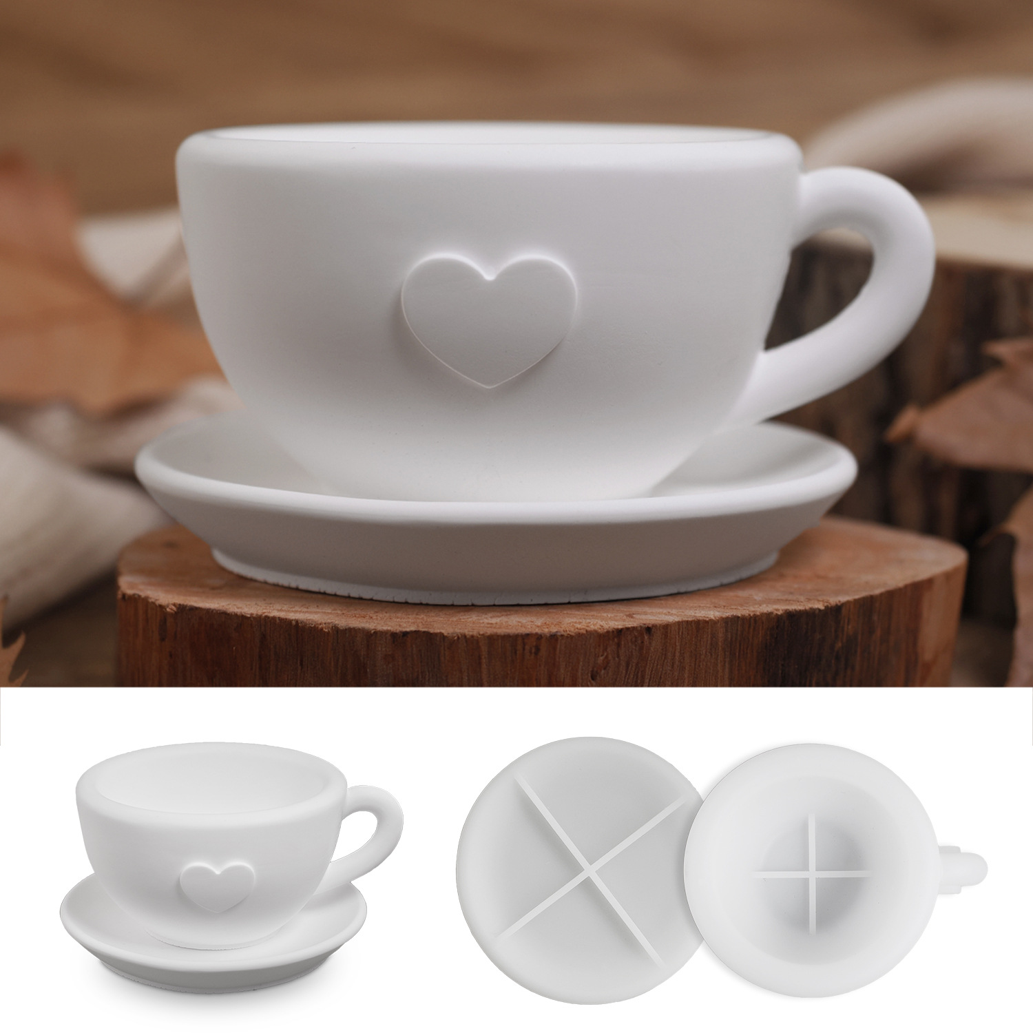 DIY Plaster Cement Aromatherapy Candle Holder Heart-shaped Teacup Silicone Mold