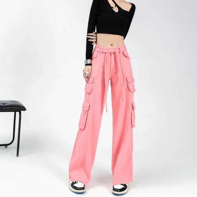 Overalls Women's Loose Straight Wide leg Pants Pink - Shop at LoveMi