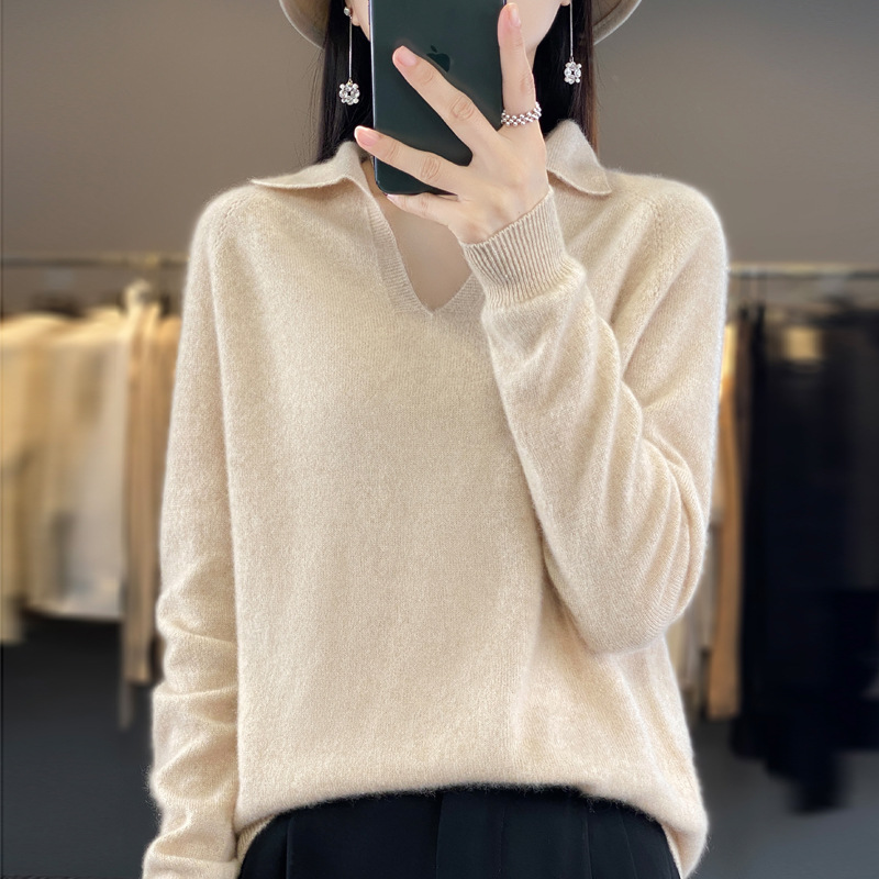 Pure Wool Idle Style Knitted Bottoming Shirt High grade Top Raw Velvet Rice - Shop at LoveMi