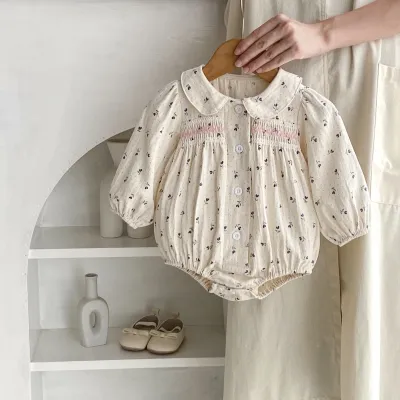 Pure Cotton Children's Clothing Baby Girl's Little Polka Dot Printed Romper