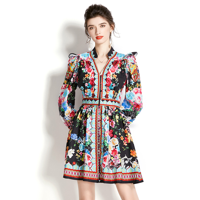 Lantern Sleeve Printed Short Dress, picture 4 of 4