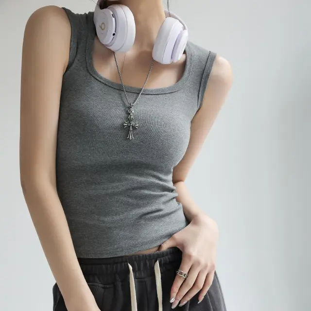 Suit Inner Wear Base Sleeveless Spaghetti Straps Midriff baring Short Top Gray - Shop at LoveMi
