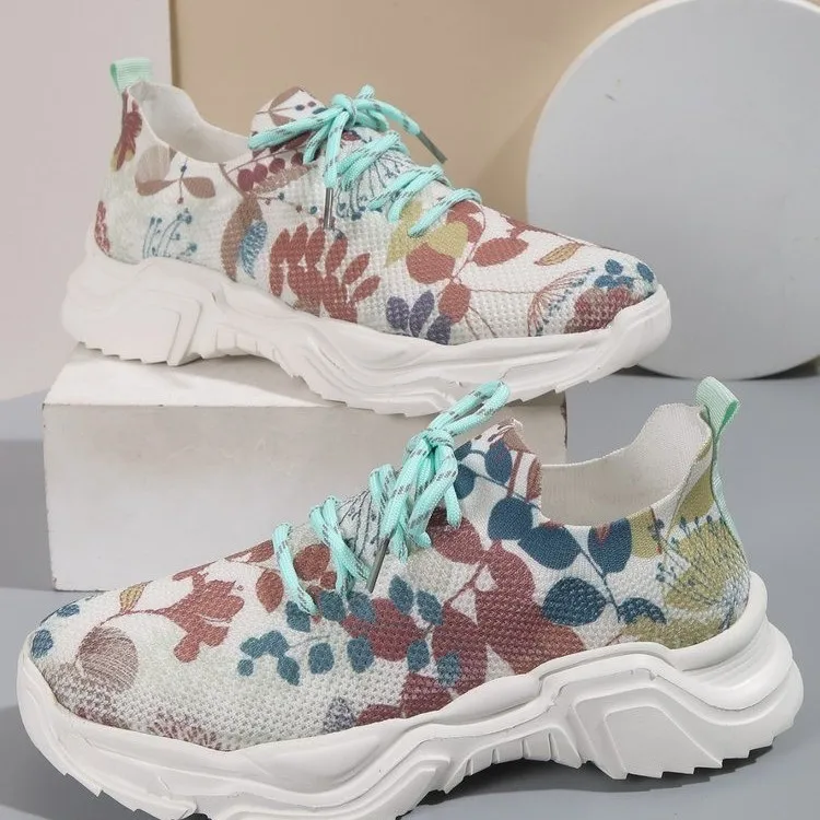 Flyknit Casual New Running 3D Printed Flowers Slip-on Light Running Shoes - Wine